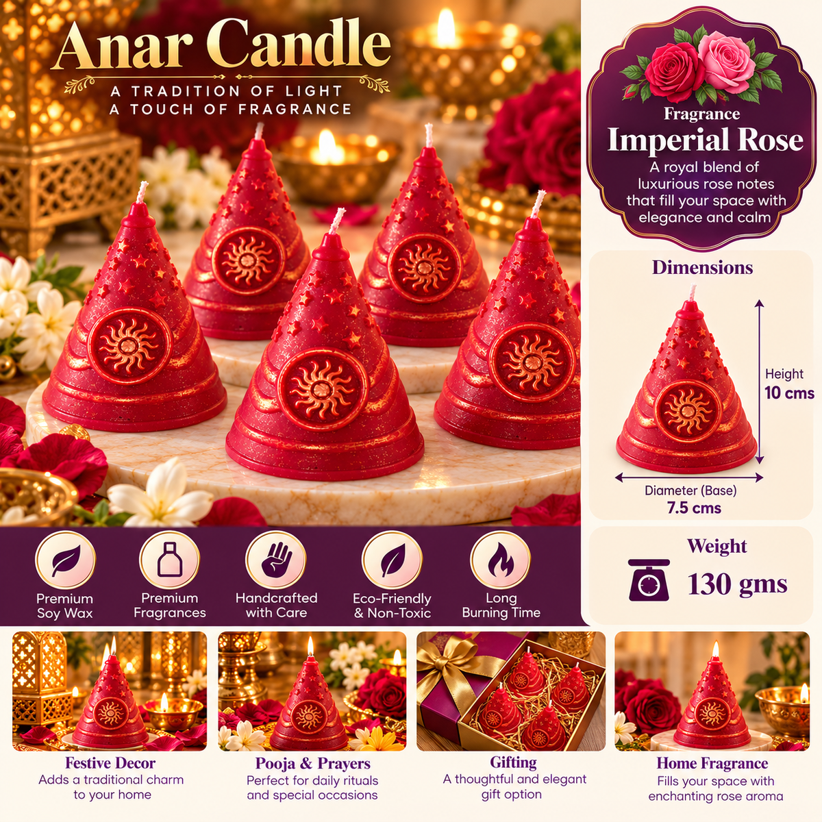 Diwali Anar Candle - Imperial Rose (Pack of 4)