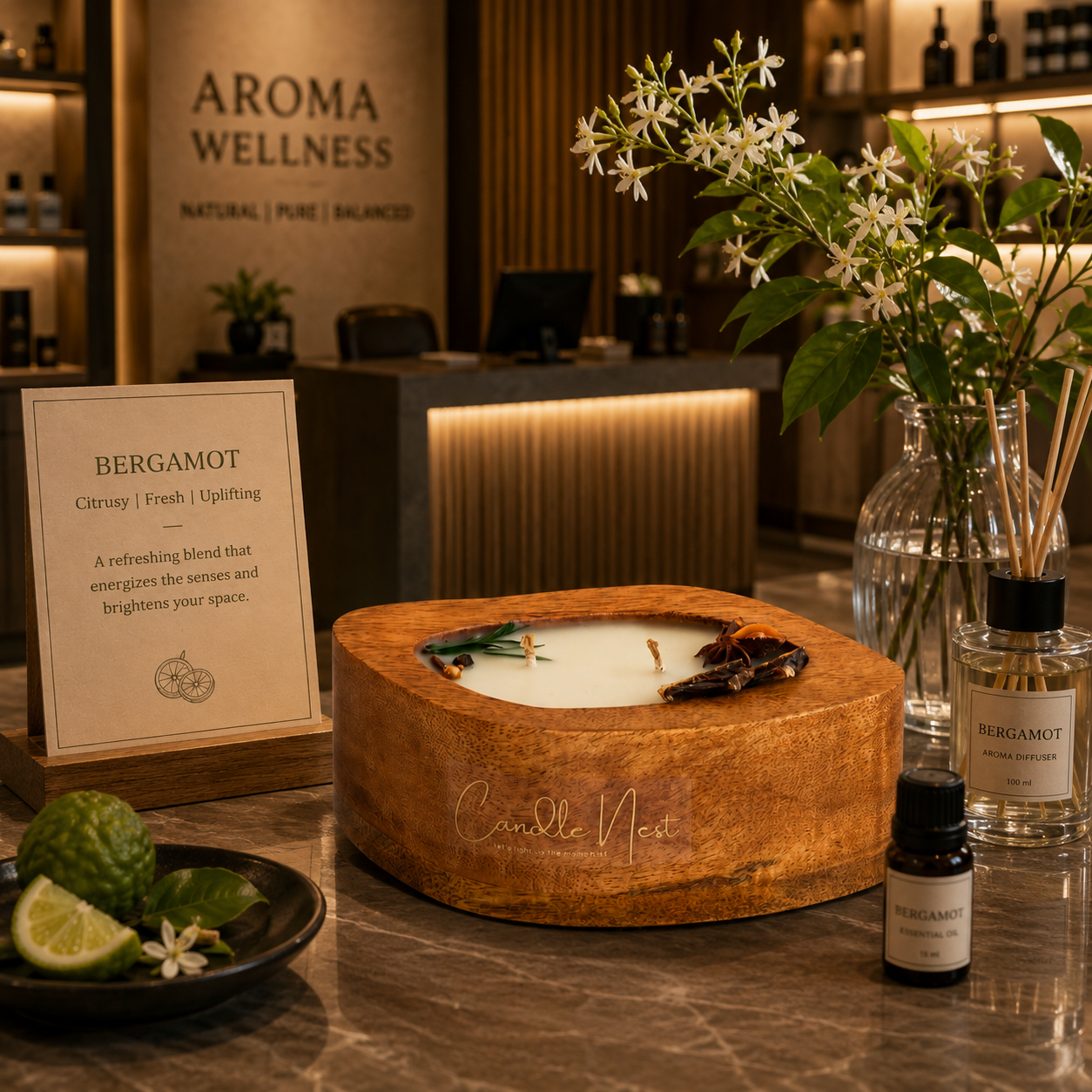 Amorphic Wooden Bowl Candle - Bergamot