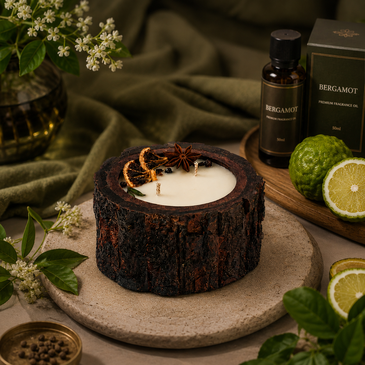 Wooden Bark Candles - Bergamot