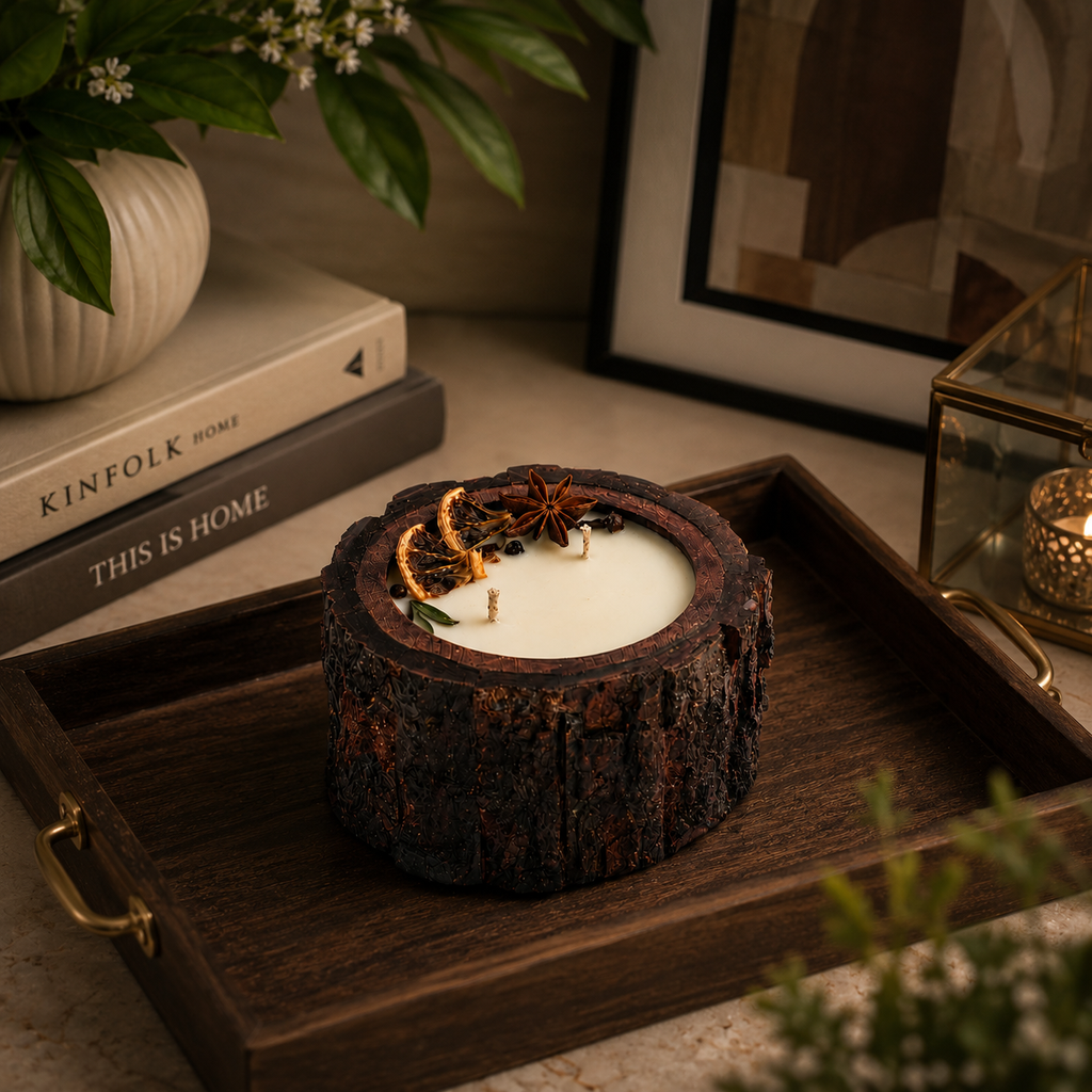 Wooden Bark Candles - Bergamot