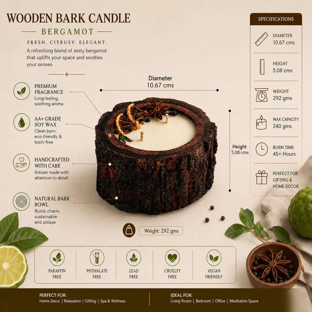 Wooden Bark Candles - Bergamot