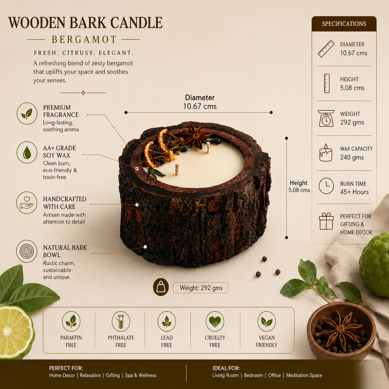 Wooden Bark Candles - Bergamot