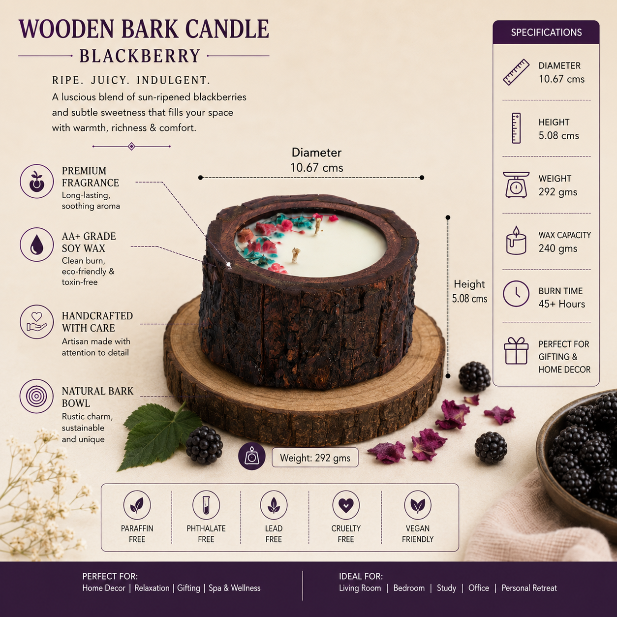 Wooden Bark Candles - Blackberry