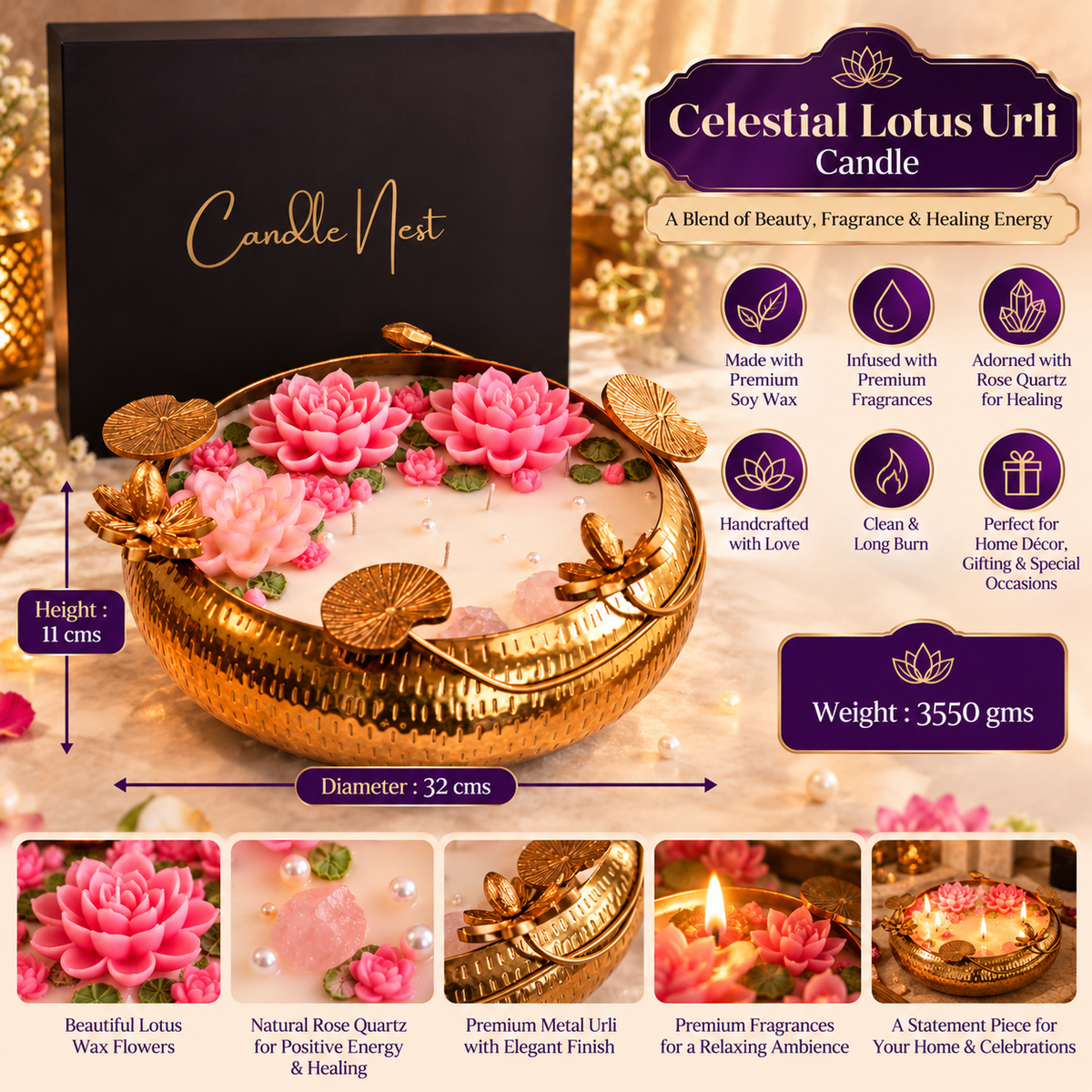 Celestial Lotus Urli Candle