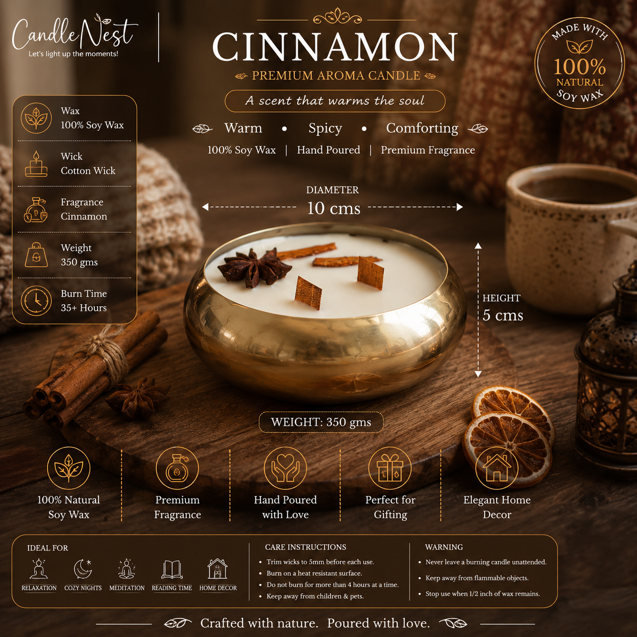 Golden Glimmer Urli Candle - Cinnamon