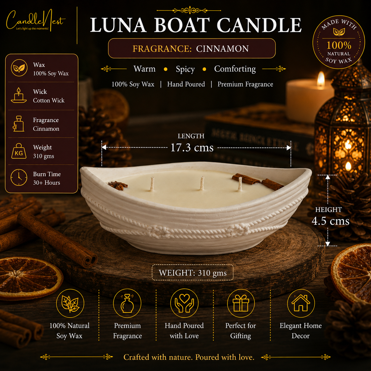 Luna Boat Candle - Cinnamon