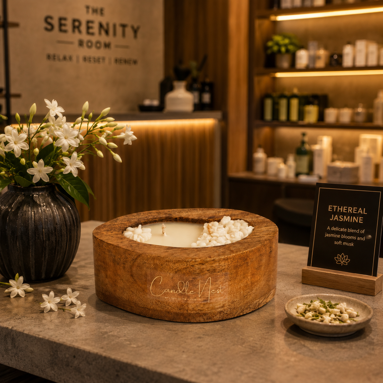 Amorphic Wooden Bowl Candle - Ethereal Jasmine
