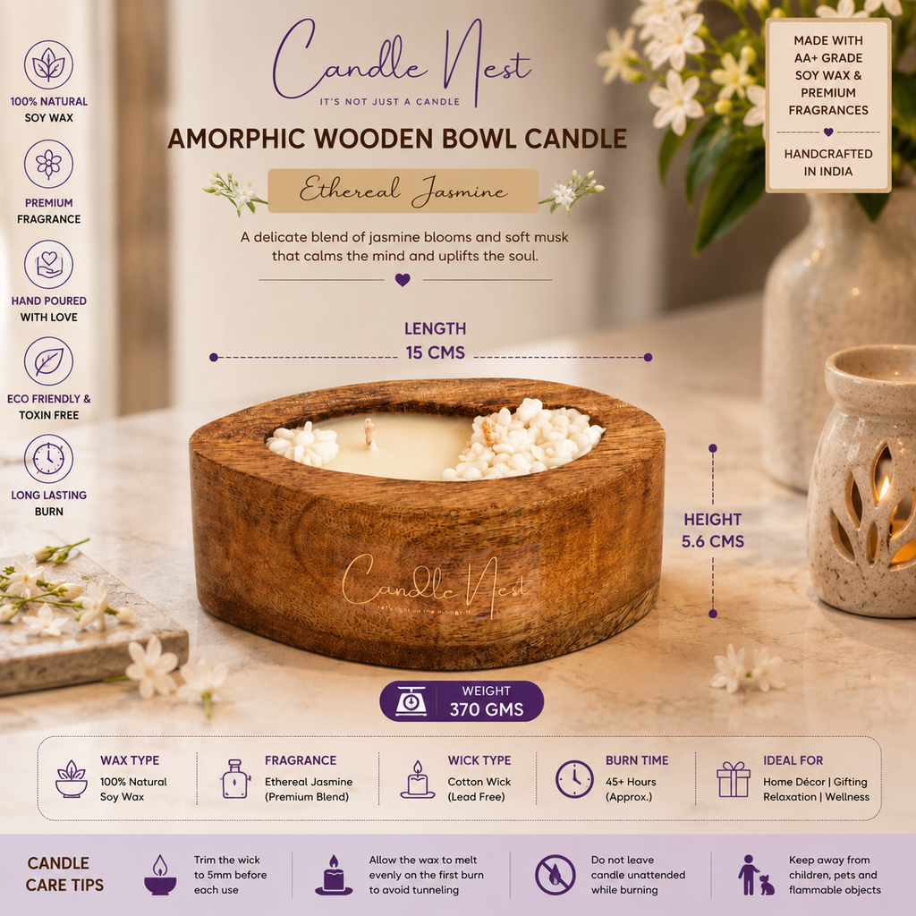 Amorphic Wooden Bowl Candle - Ethereal Jasmine