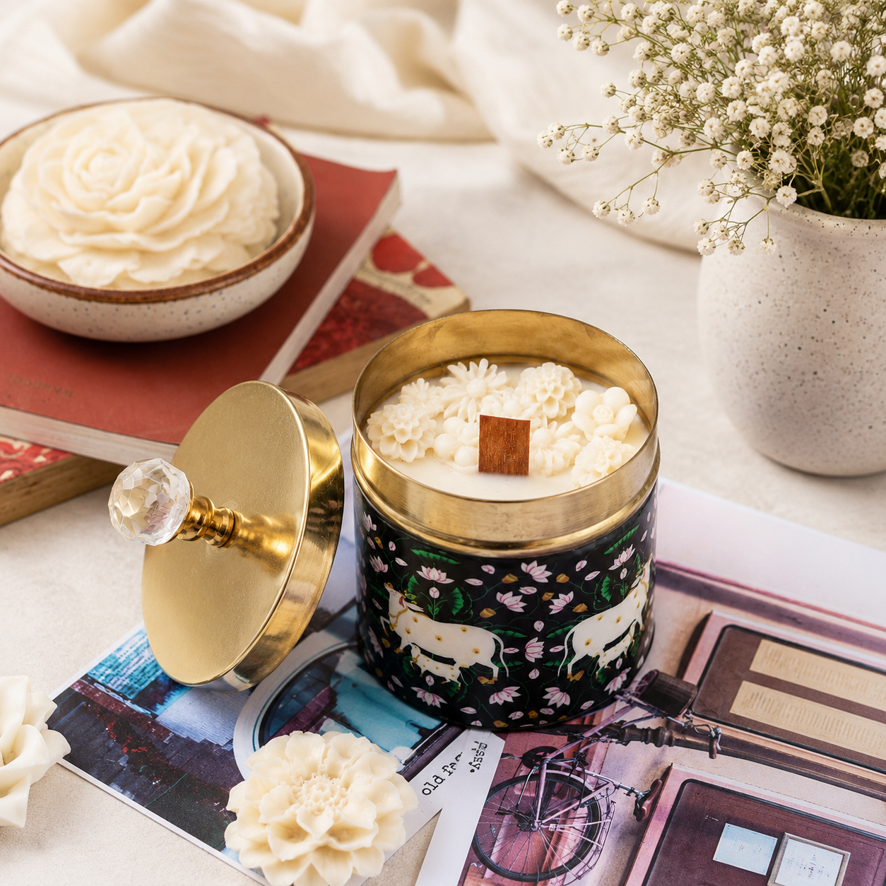Black- Pichwai Jar Candle - Ethereal Jasmine