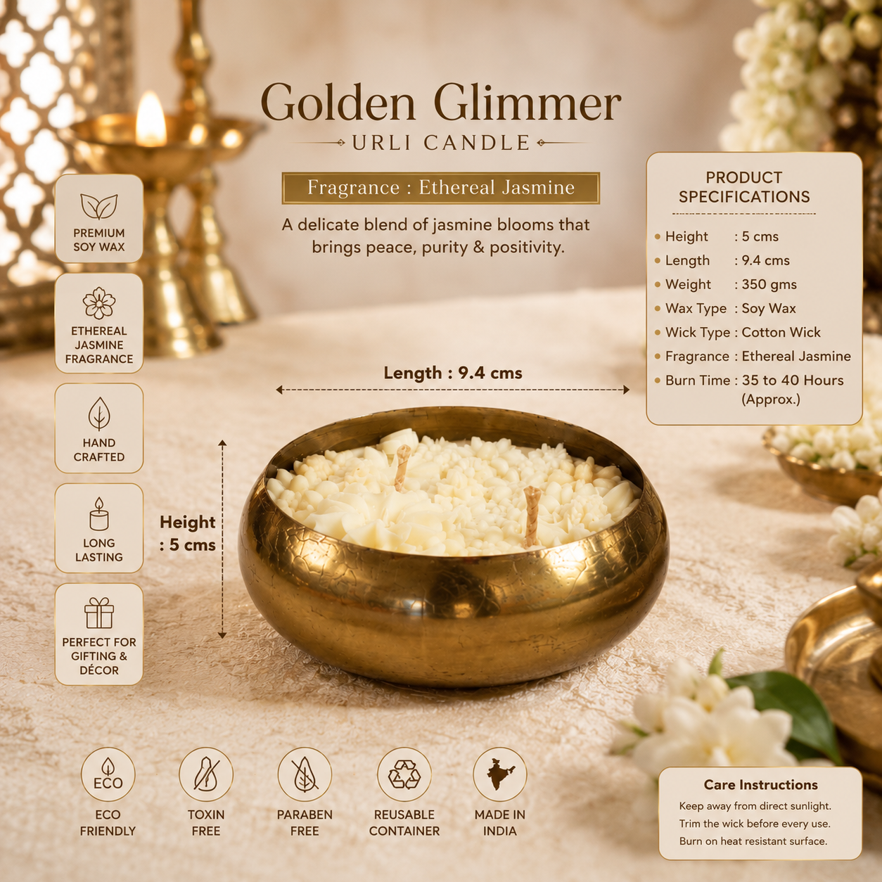 Golden Glimmer Urli Candle - Ethereal Jasmine