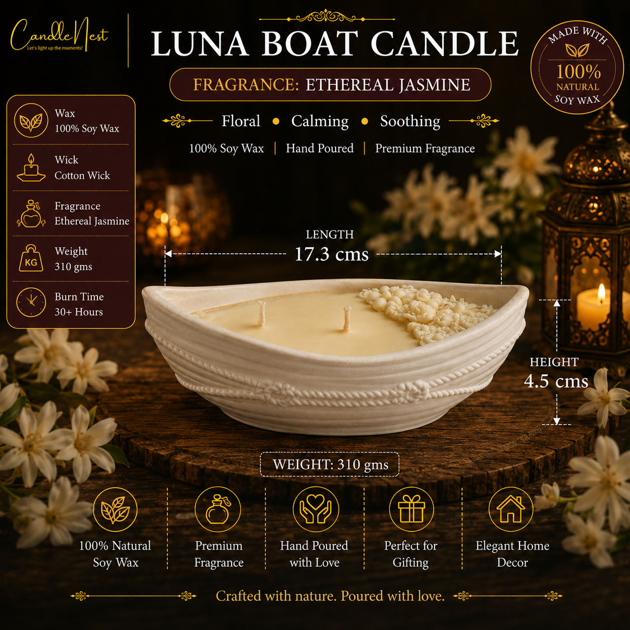 Luna Boat Candle - Ethereal Jasmine