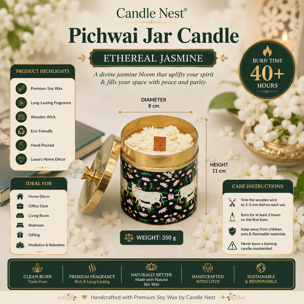 Black- Pichwai Jar Candle - Ethereal Jasmine