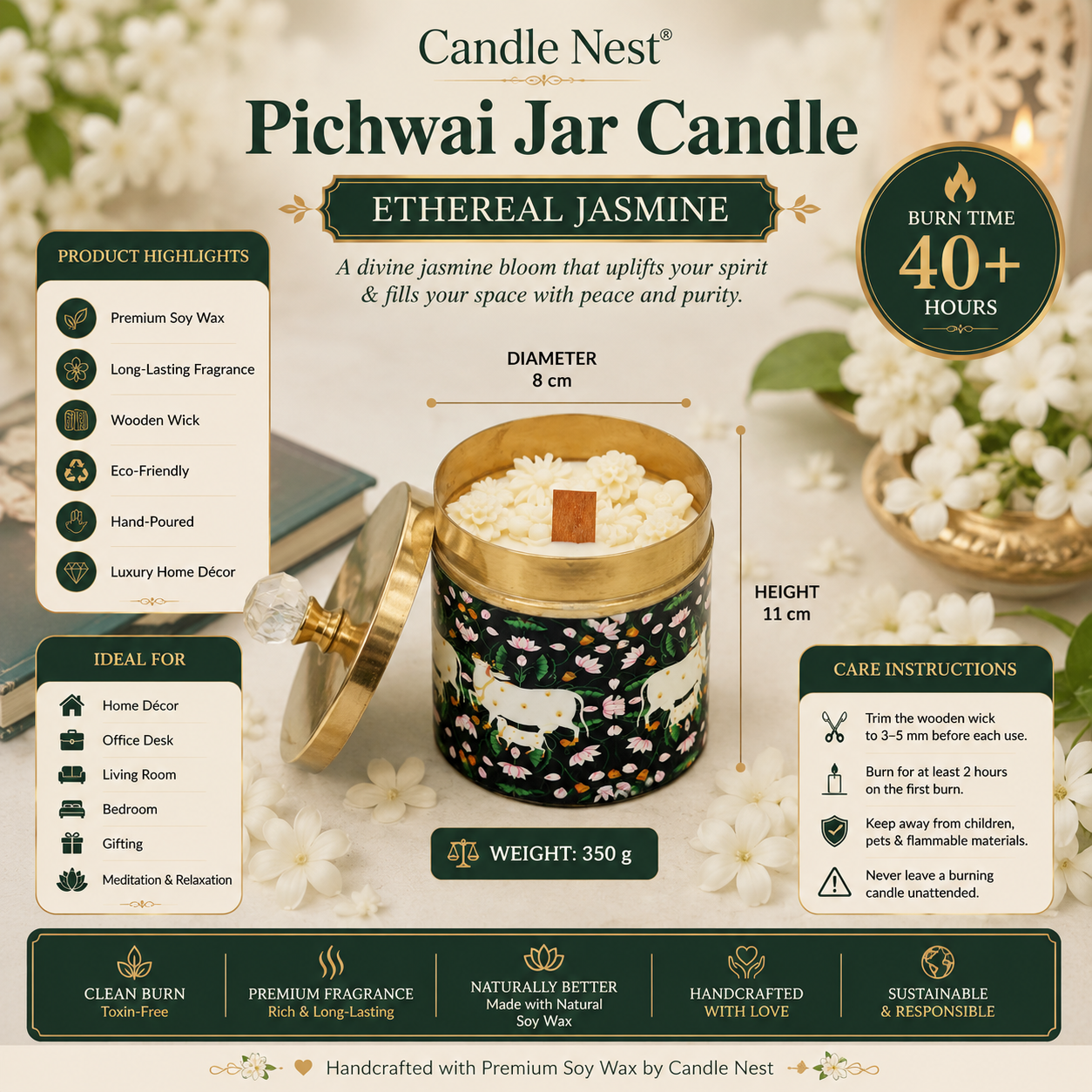 Black- Pichwai Jar Candle - Ethereal Jasmine