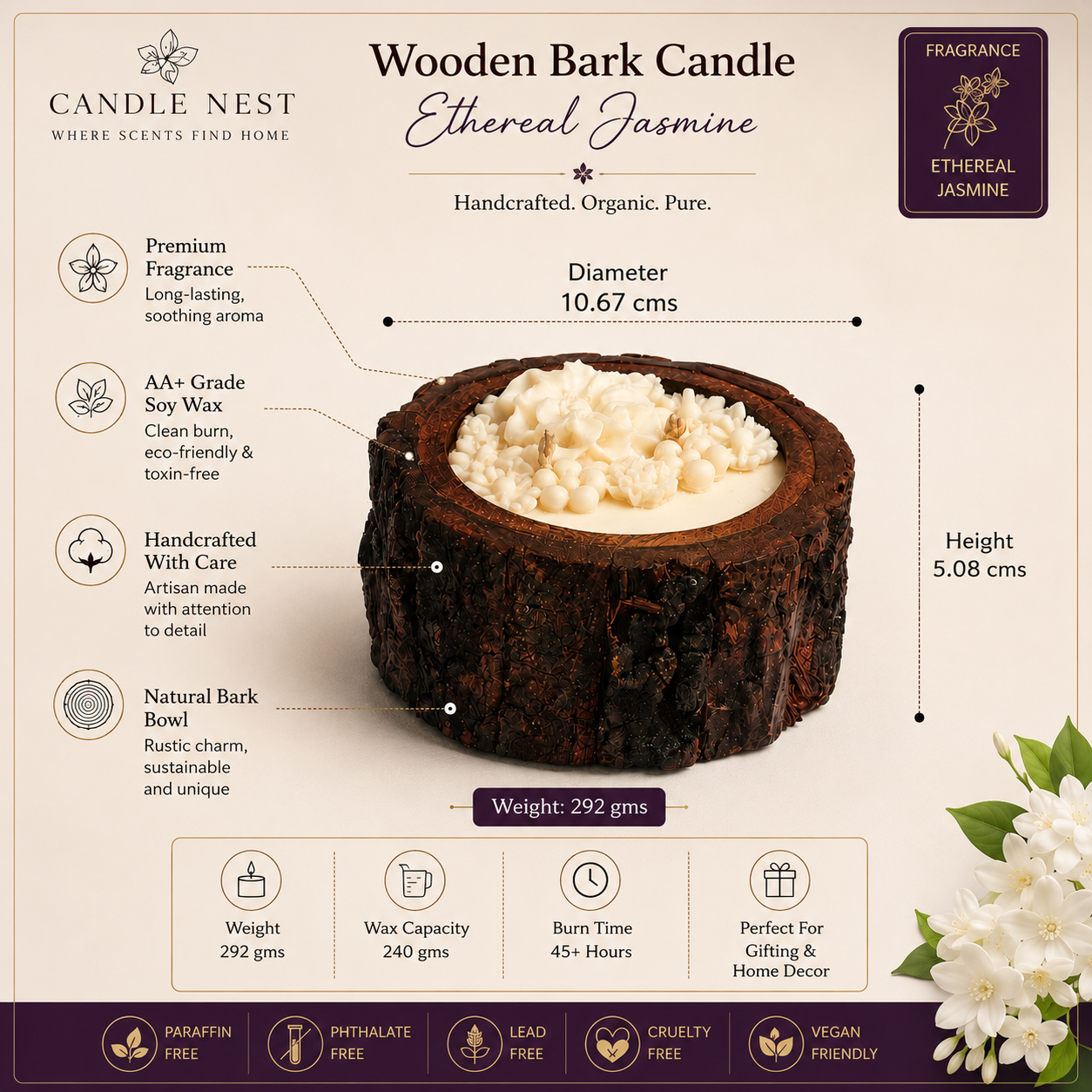 Wooden Bark Candles - Ethereal Jasmine