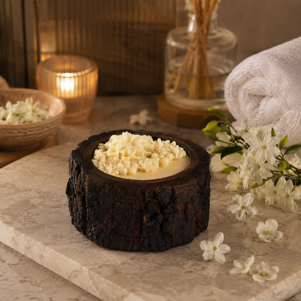 Wooden Bark Candles - Ethereal Jasmine