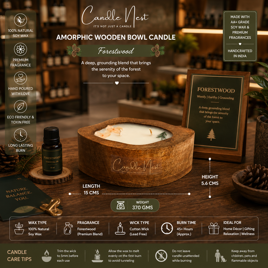 Amorphic Wooden Bowl Candle - Forestwood