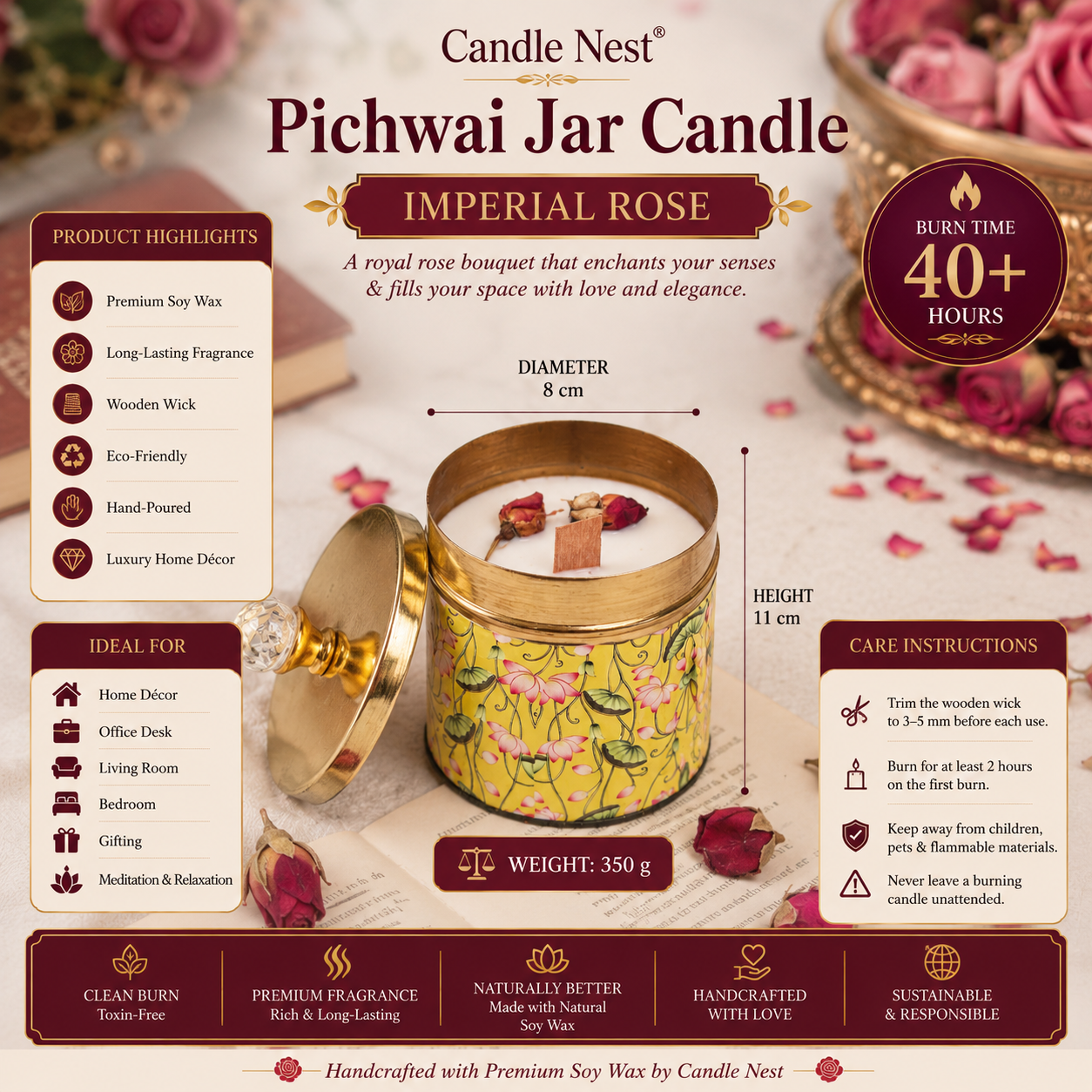 Yellow - Pichwai Jar Candle - Imperial Rose
