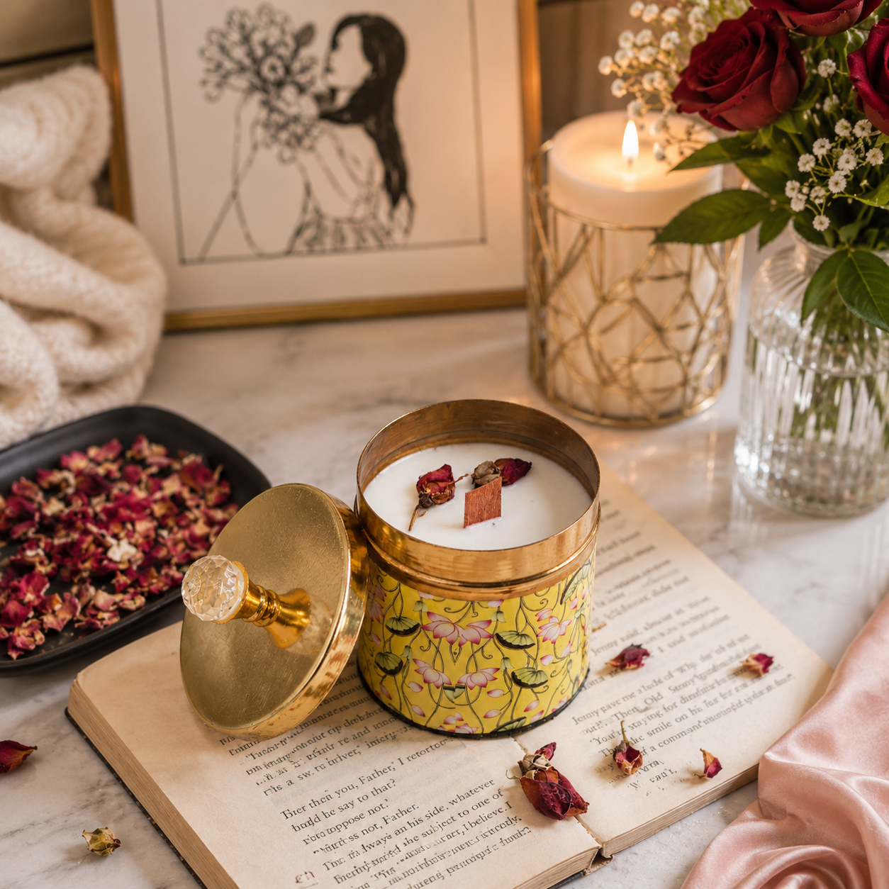 Yellow - Pichwai Jar Candle - Imperial Rose