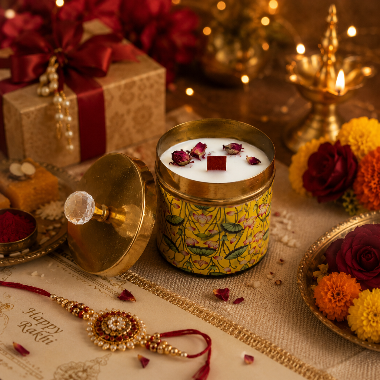 Yellow - Pichwai Jar Candle - Imperial Rose