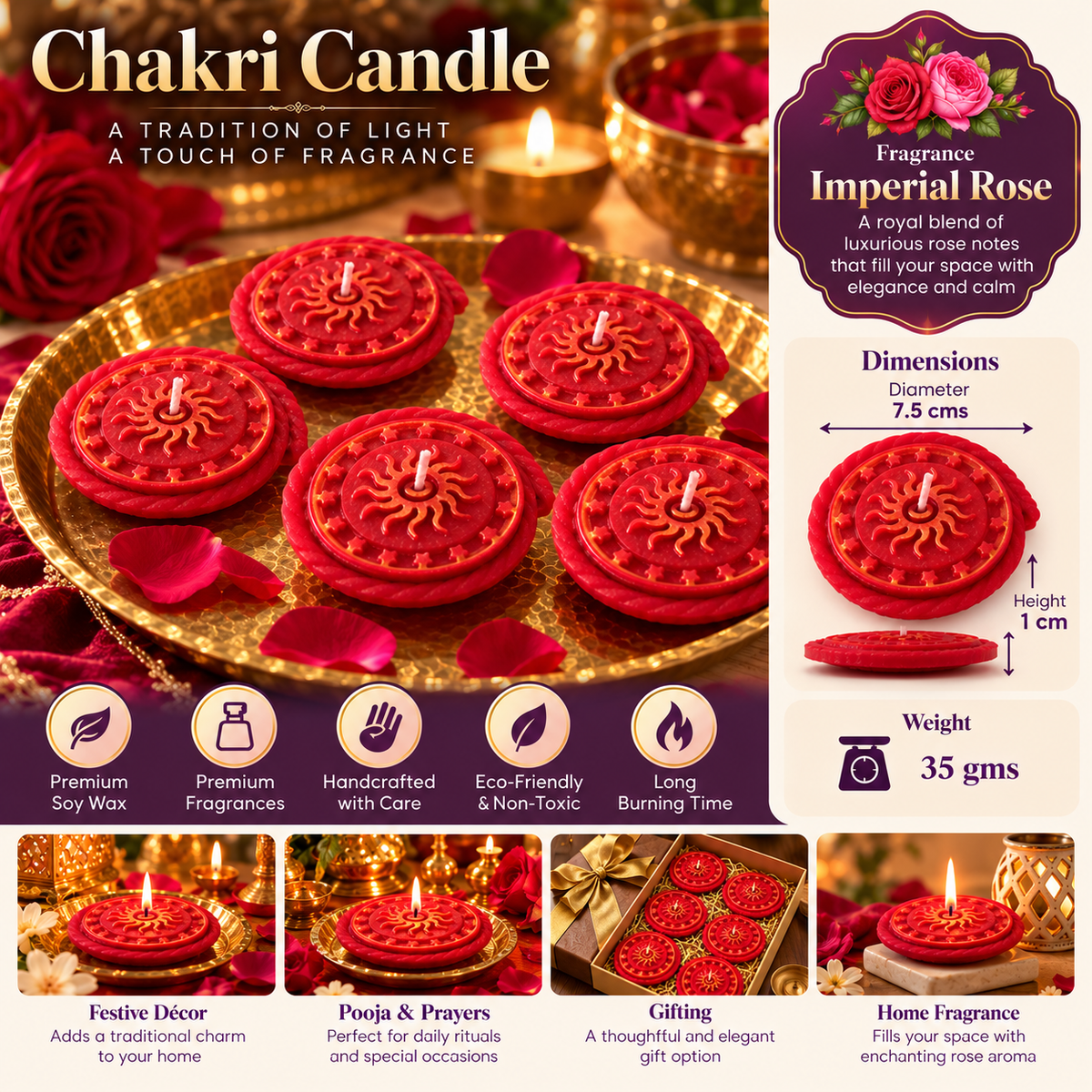 Chakri Candle - Imperial Rose (Pack of 16)