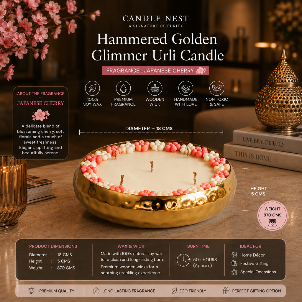Hammered Golden Glimmer  Urli Candle - Japanese Cherry