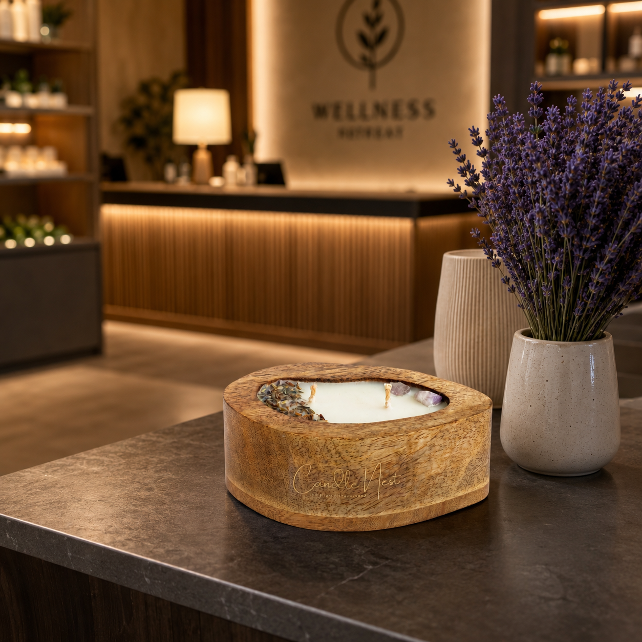Amorphic Wooden Bowl Candle - Lavender Meadow