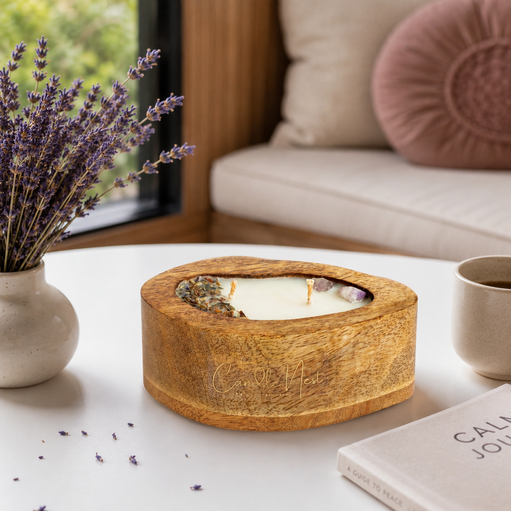 Amorphic Wooden Bowl Candle - Lavender Meadow