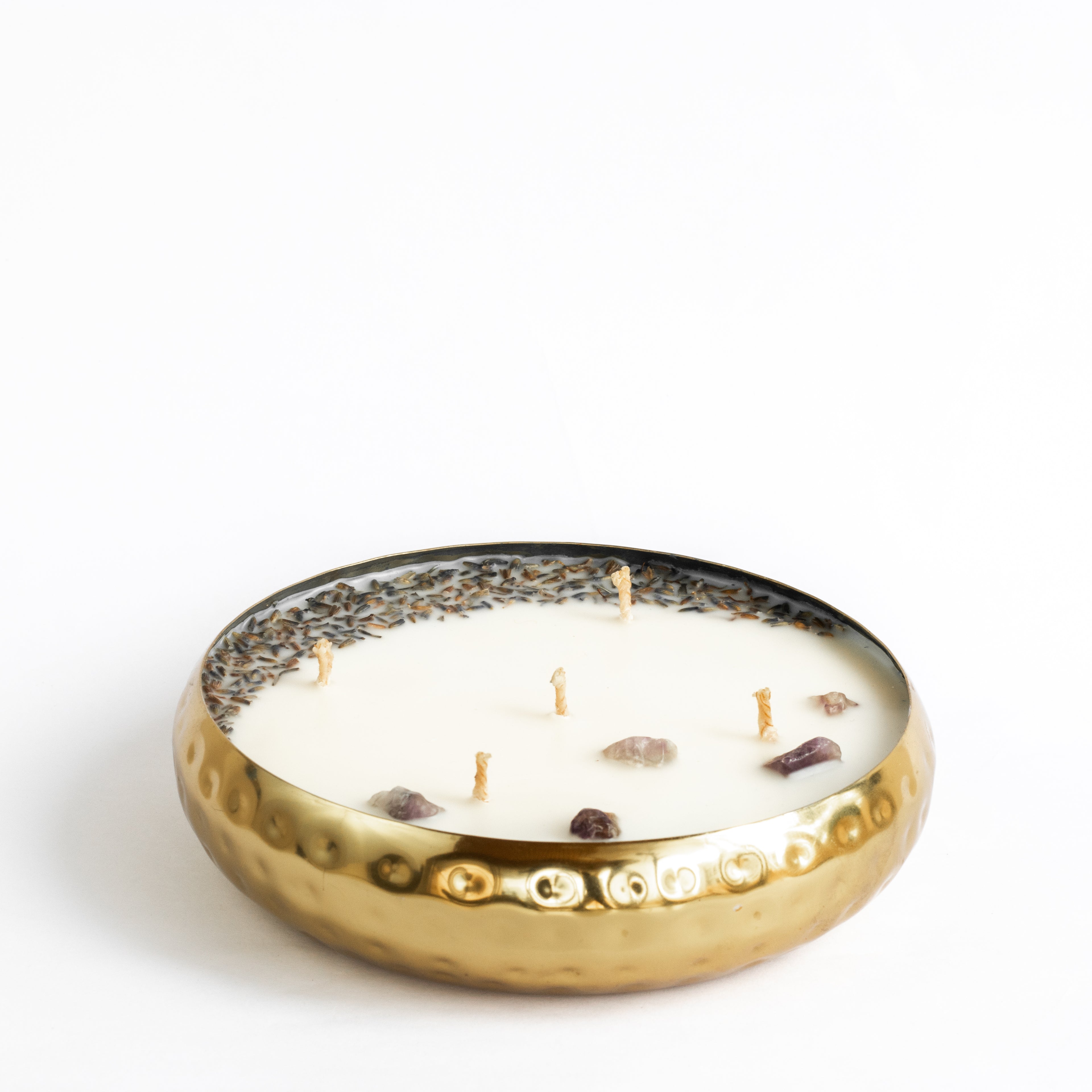 Hammered Golden Glimmer  Urli Candle - Lavender Meadow