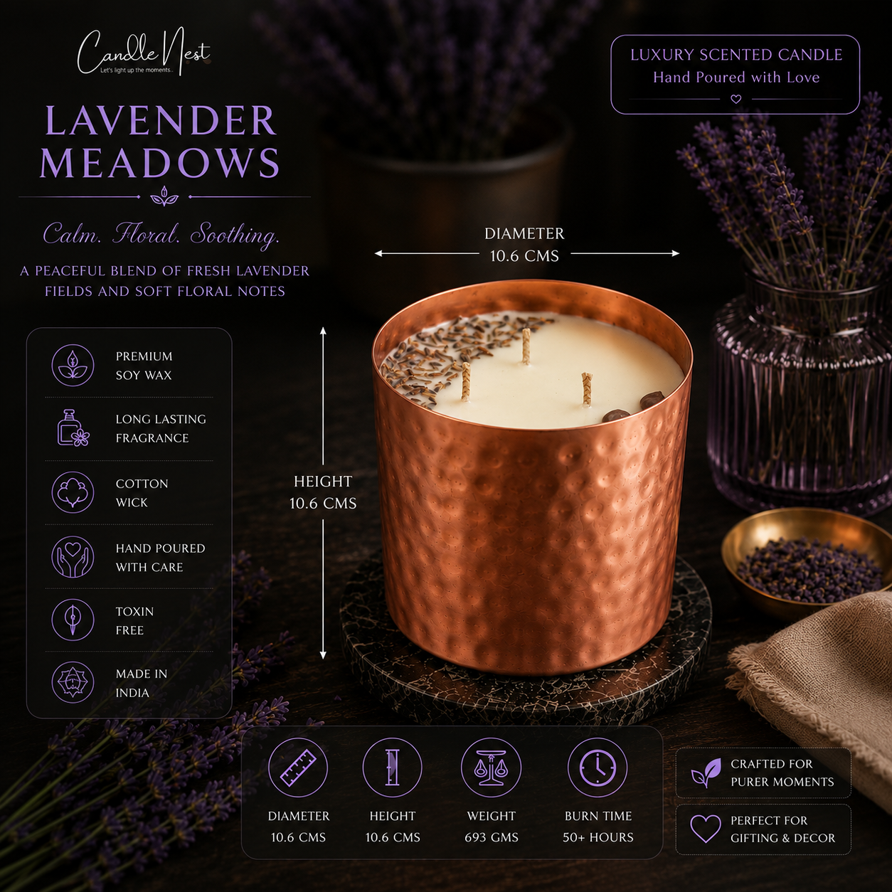 Majestic Hammered Jar Candle - Lavender Meadow
