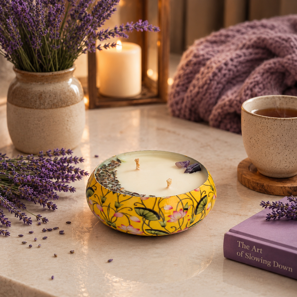 Meenakari Urli Candle - Lavender Meadow