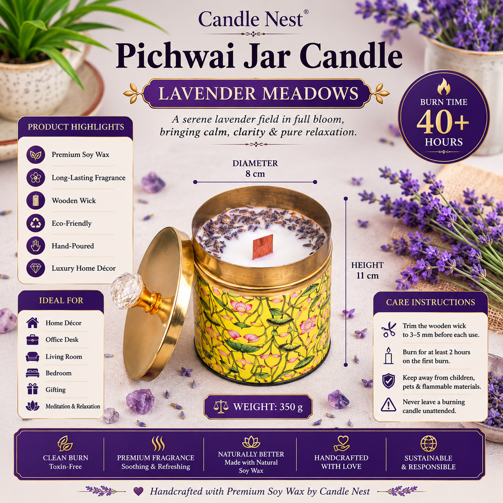 Yellow - Pichwai Jar Candle - Lavender Meadow