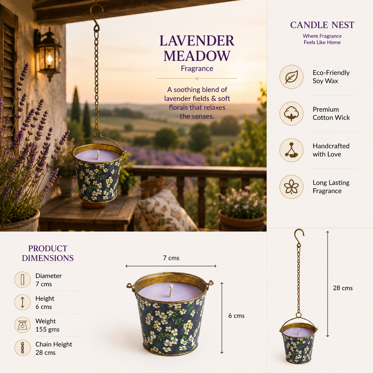 Hanging Bucket Candle - Lavender Meadow