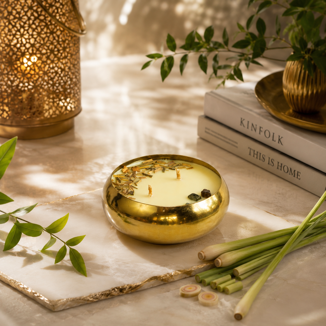 Golden Glimmer Urli Candle - Lemongrass Twist