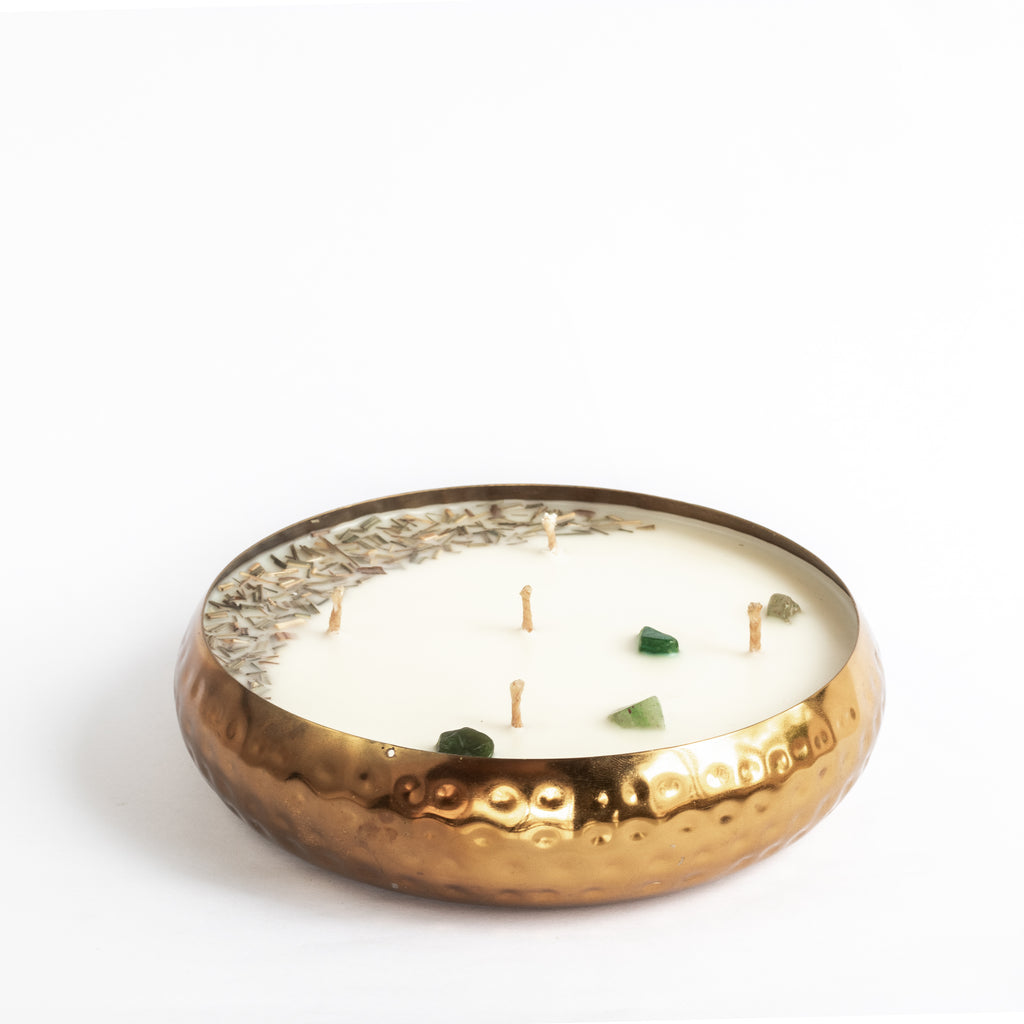 Hammered Golden Glimmer  Urli Candle - Lemongrass Twist