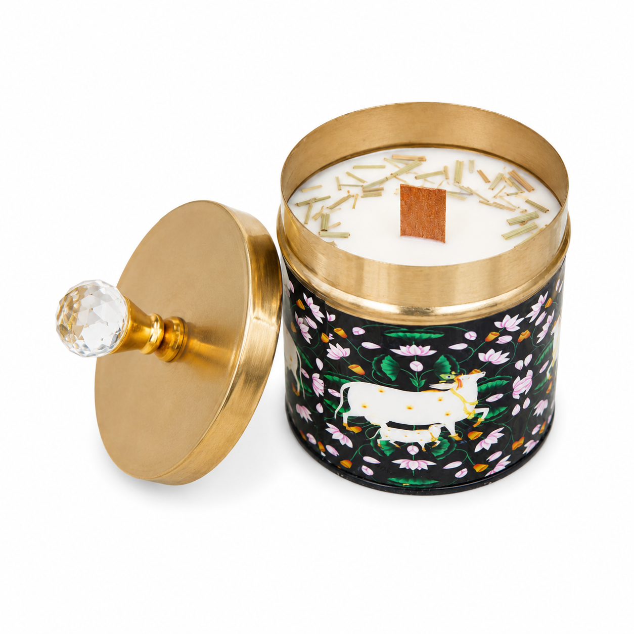 Black- Pichwai Jar Candle - Lemongrass Twist