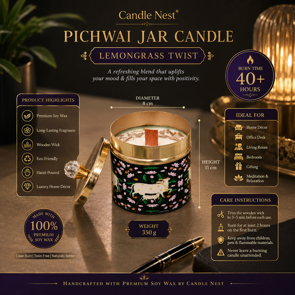 Black- Pichwai Jar Candle - Lemongrass Twist
