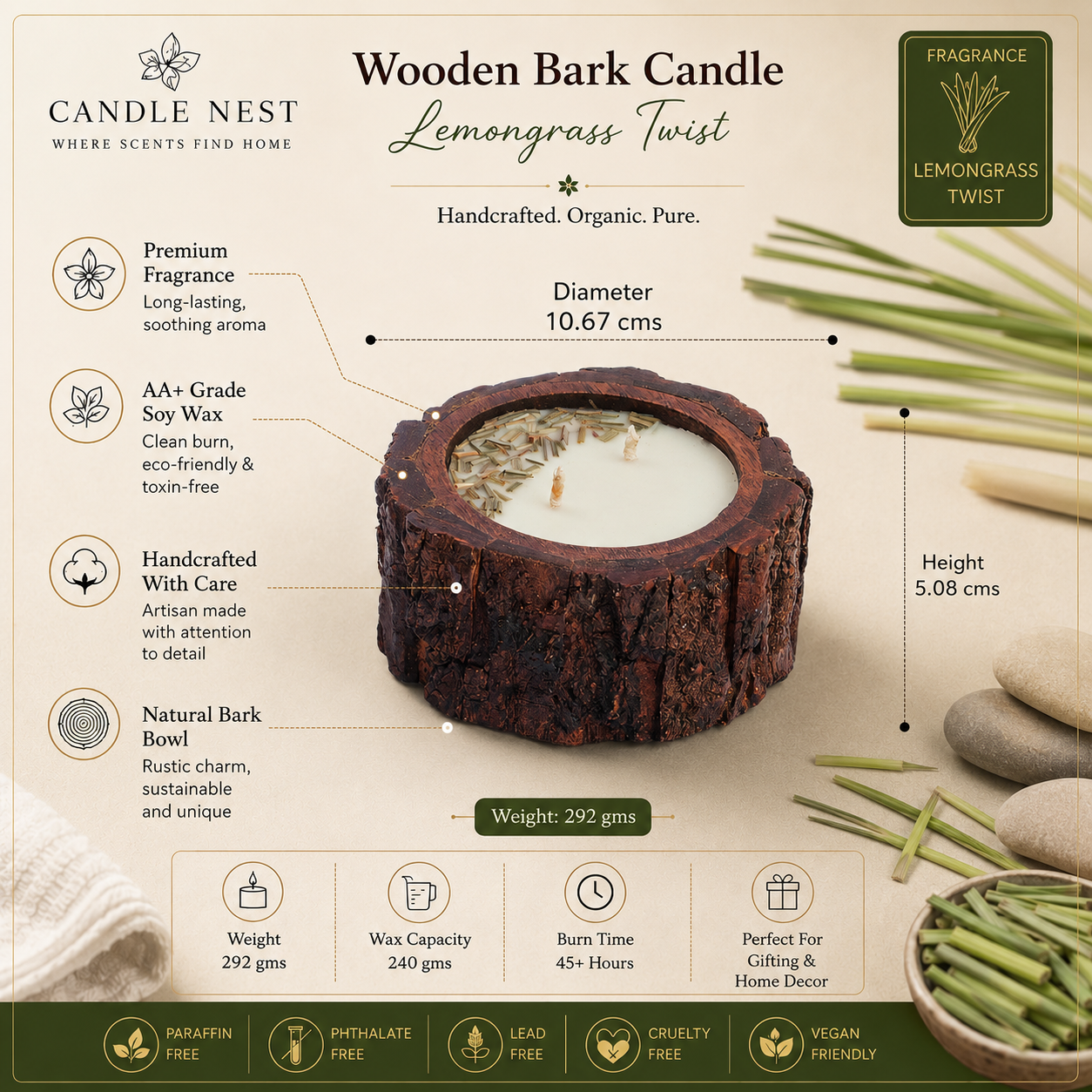 Wooden Bark Candles - Lemongrass Twist