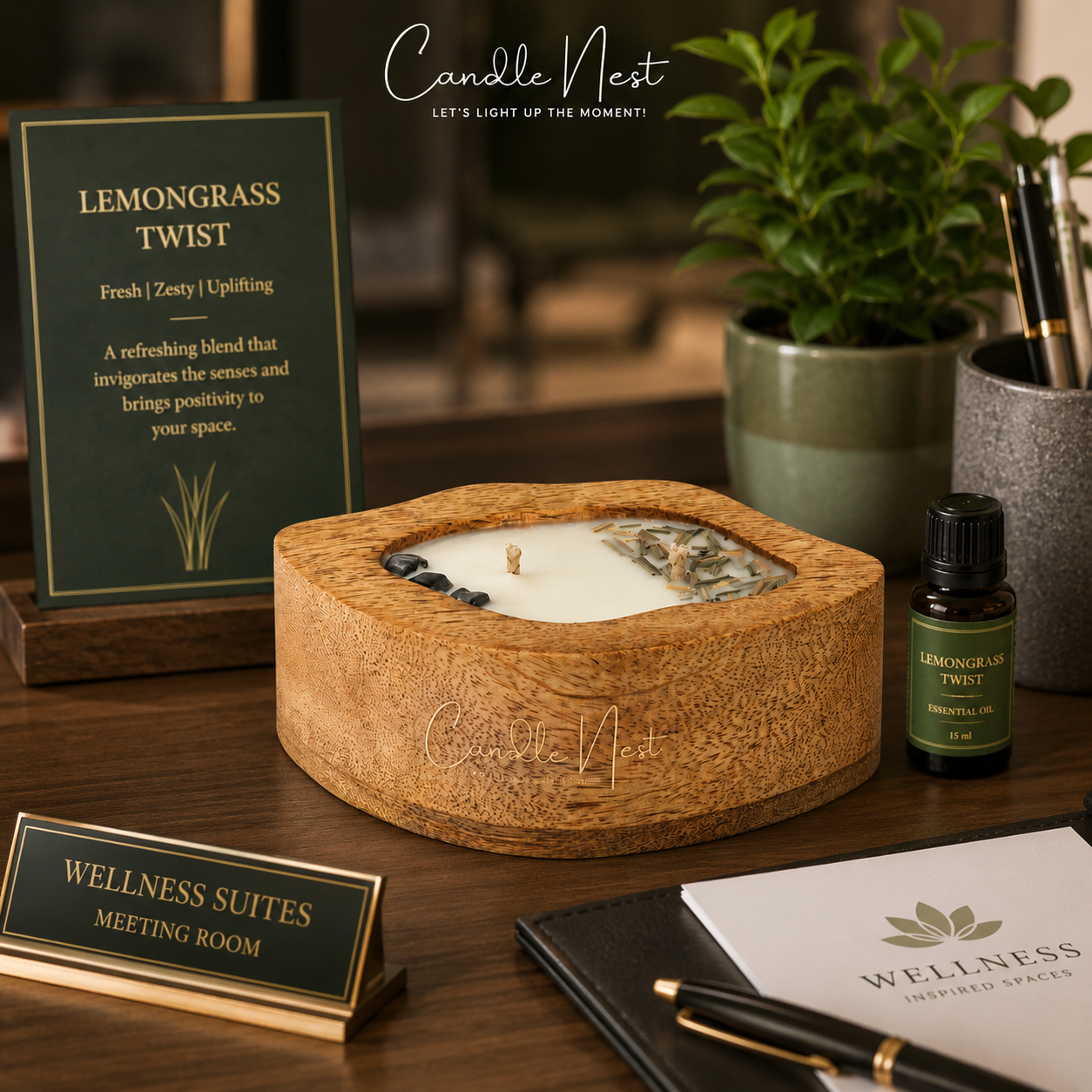 Amorphic Wooden Bowl Candle - Lemongrass Twist