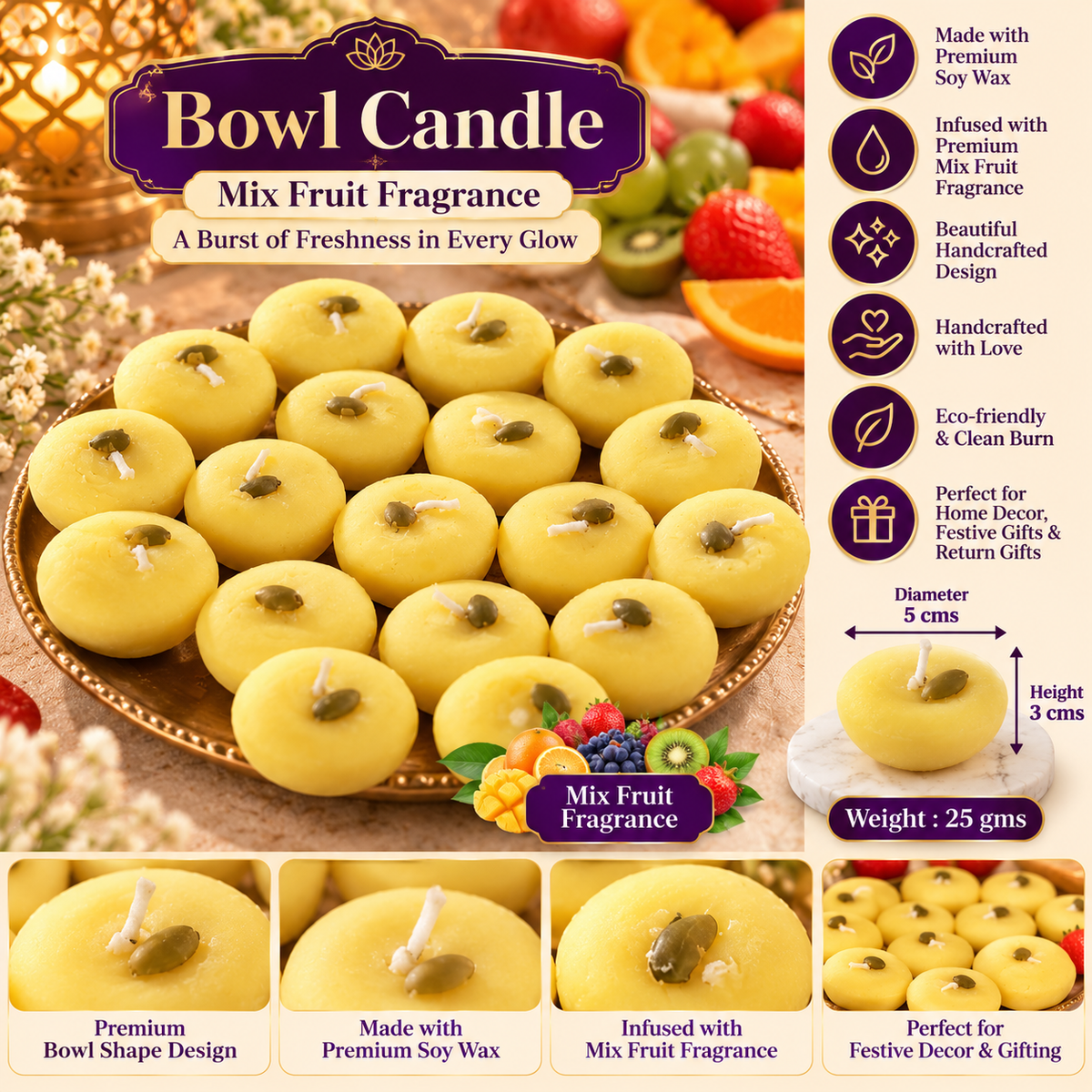 Peda Candle - Mix Fruit (Pack of 48)