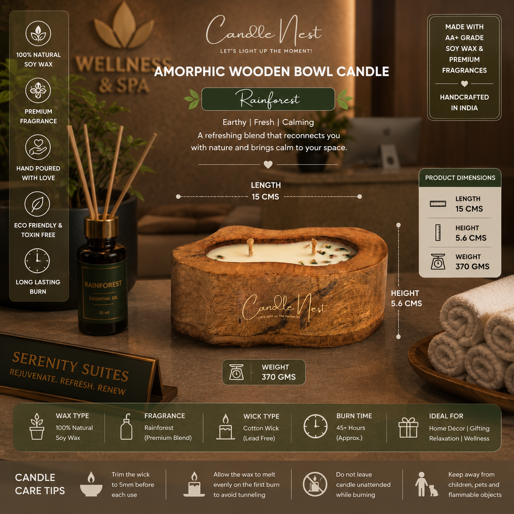 Amorphic Wooden Bowl Candle - Rainforest