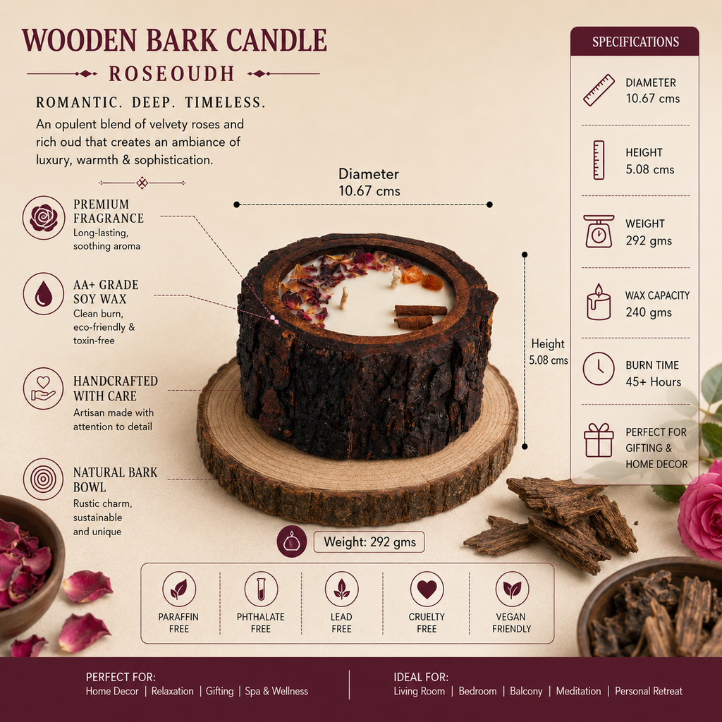 Wooden Bark Candles - Rose Oudh