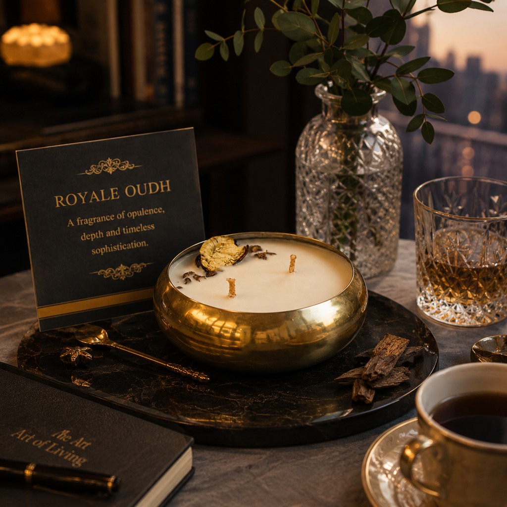 Golden Glimmer Urli Candle - Oudh Royale