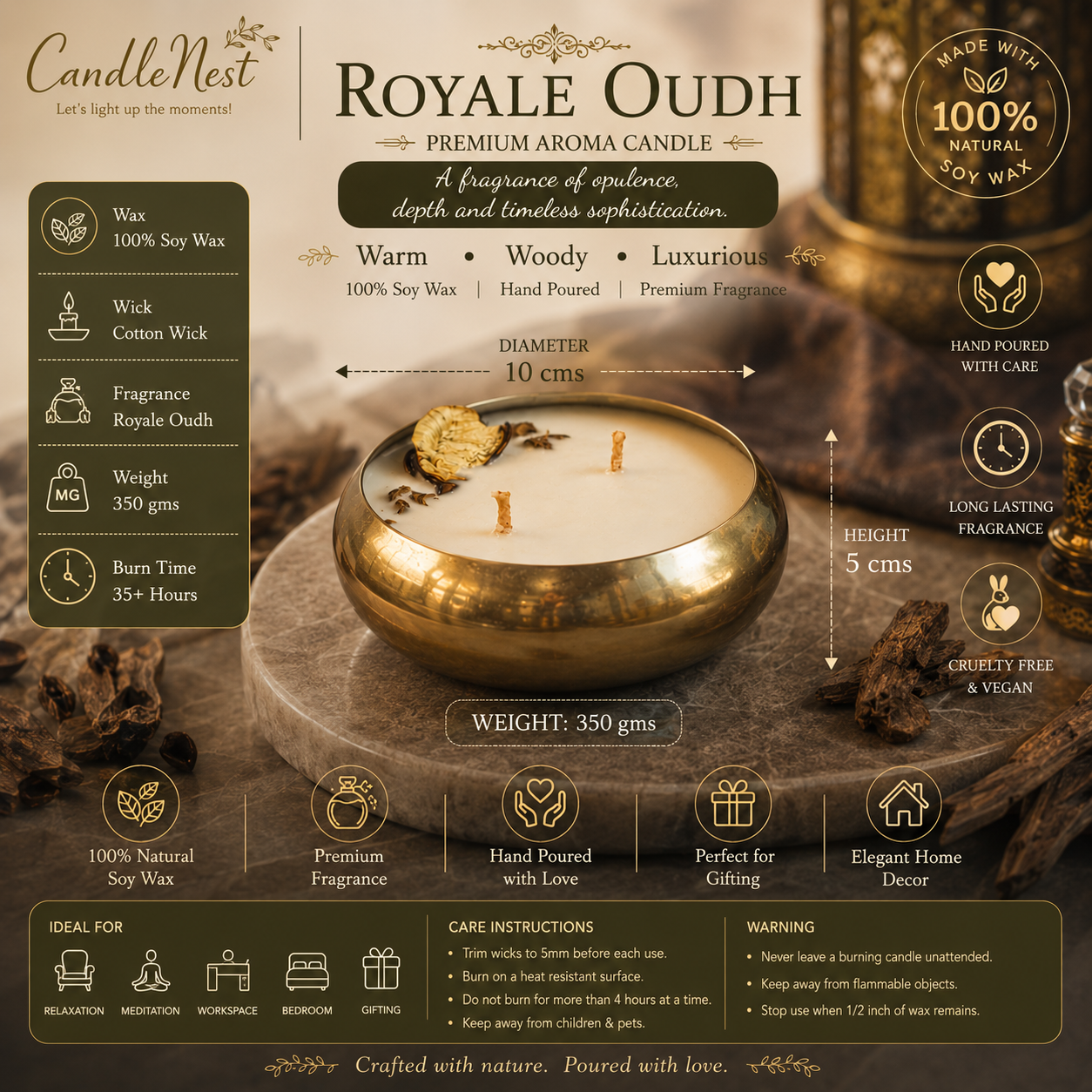 Golden Glimmer Urli Candle - Oudh Royale