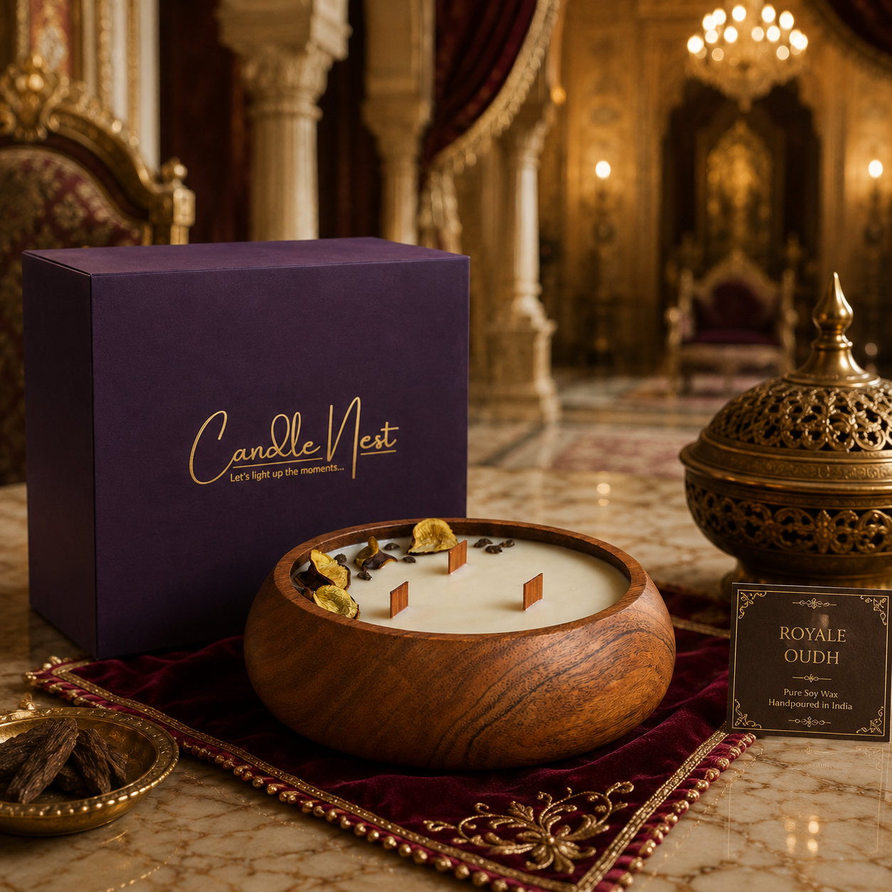 Luxe Wooden Bowl Candle - Oudh Royale