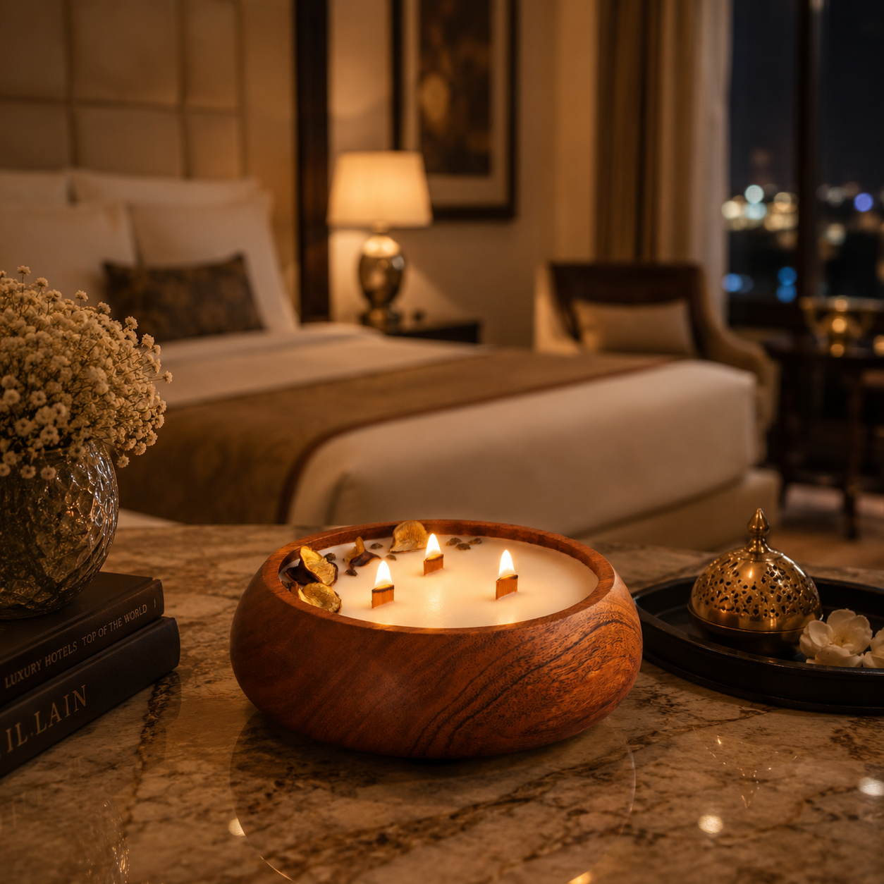 Luxe Wooden Bowl Candle - Oudh Royale