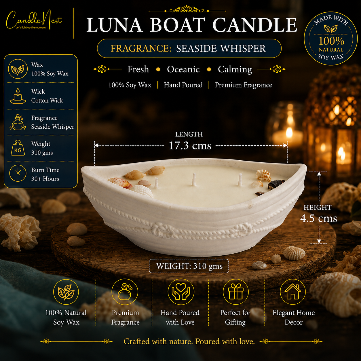 Luna Boat Candle - Seaside Whipser