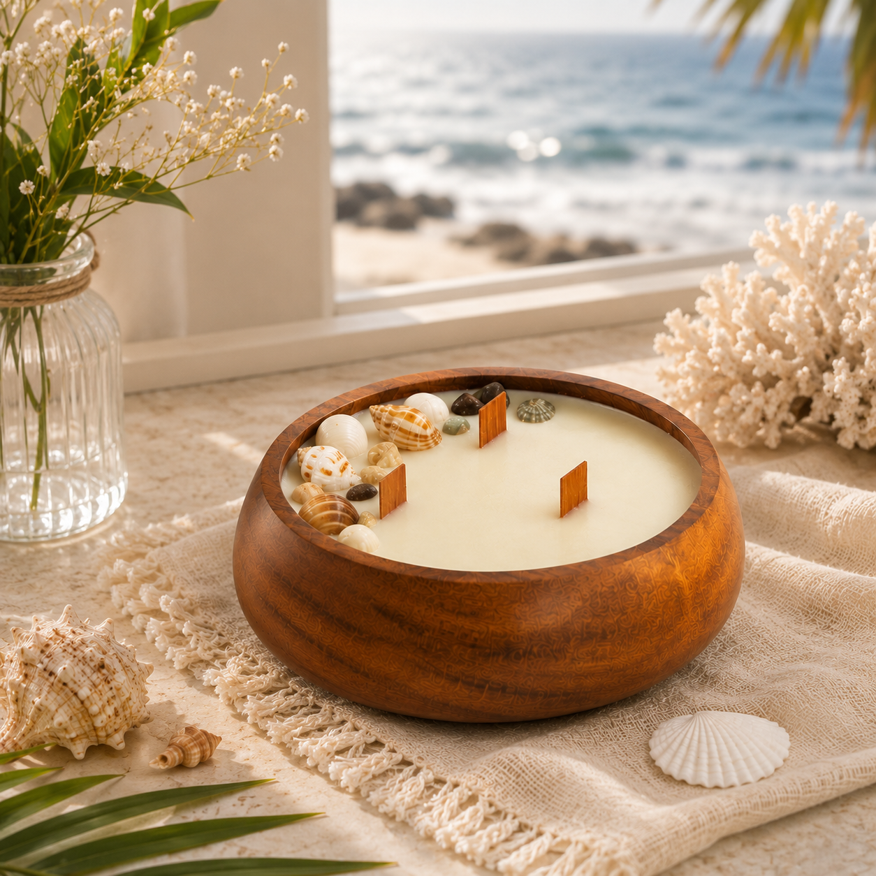 Luxe Wooden Bowl Candle - Seaside Whisper