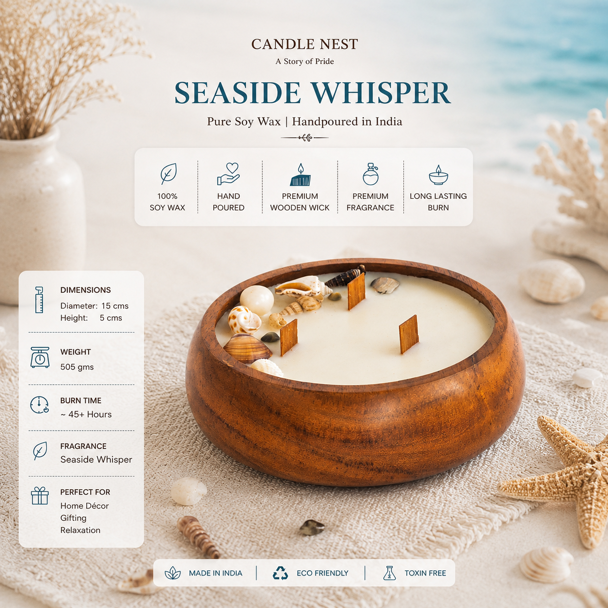 Luxe Wooden Bowl Candle - Seaside Whisper