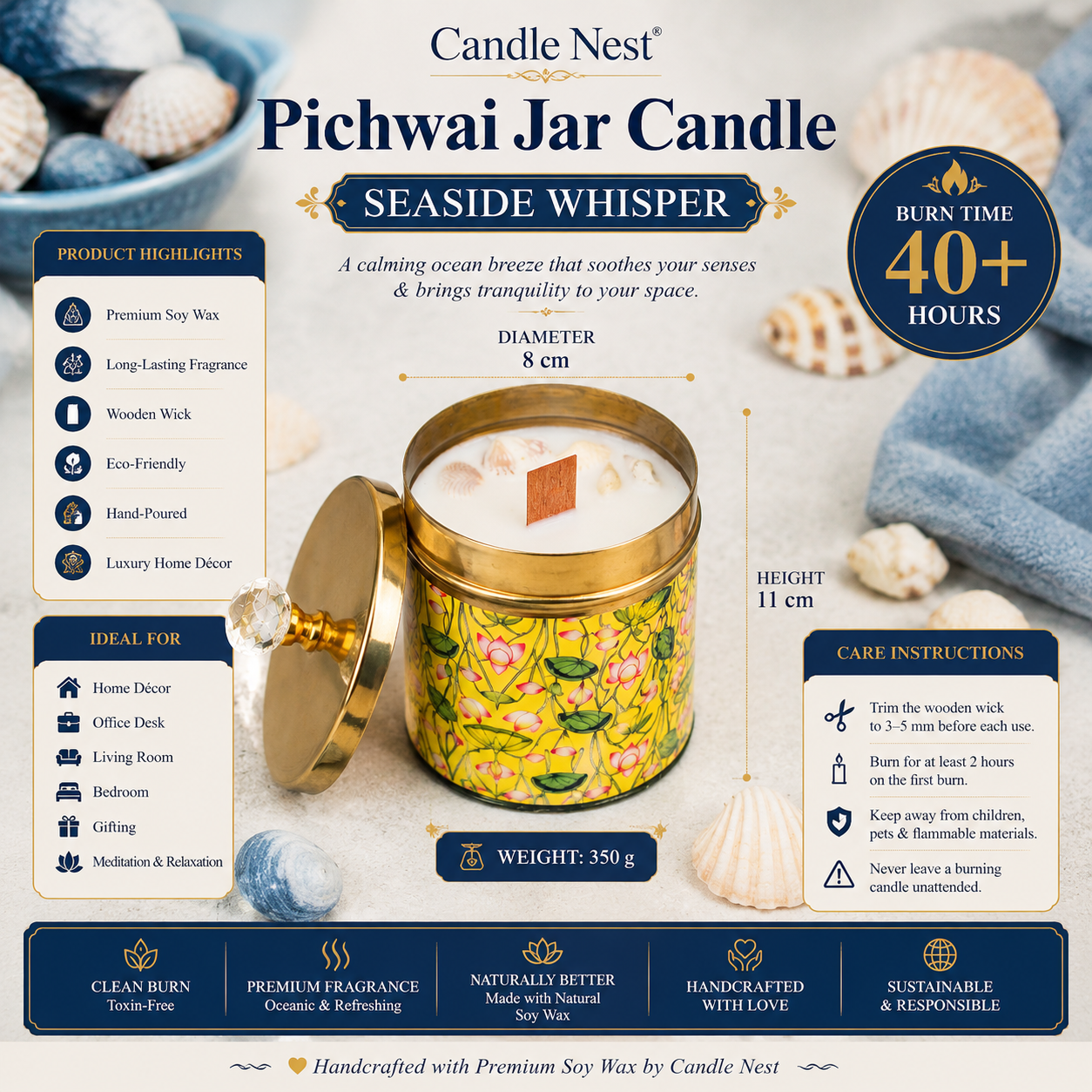 Yellow - Pichwai Jar Candle - Seaside Whisper