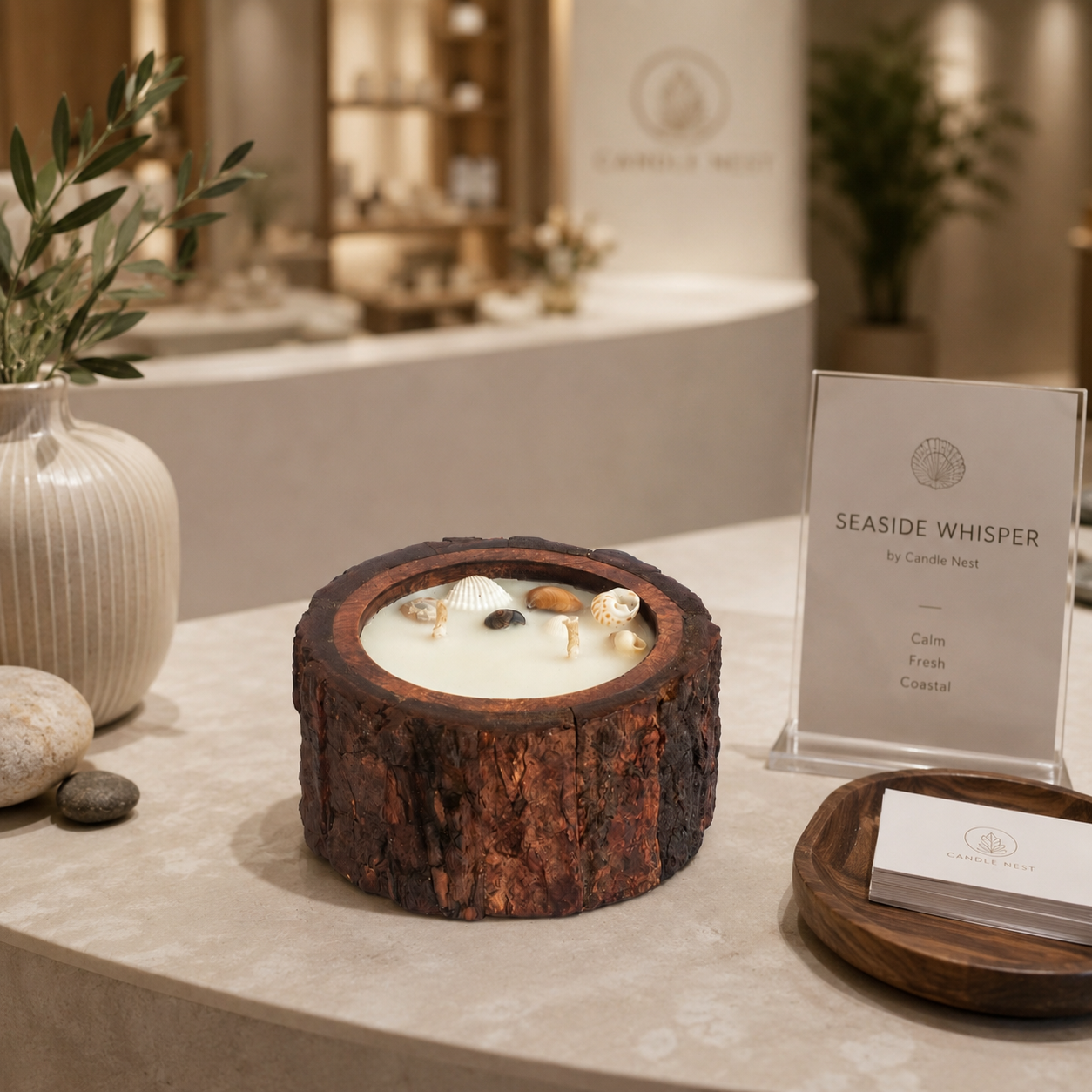 Wooden Bark Candles - Seaside Whisper